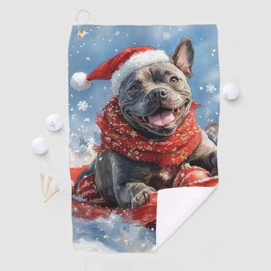 雪のクリスマスを許すそりの杖のコルソ犬 ゴルフタオル (インサイチュ)