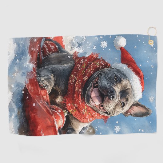 雪のクリスマスを許すそりの杖のコルソ犬 ゴルフタオル (横)