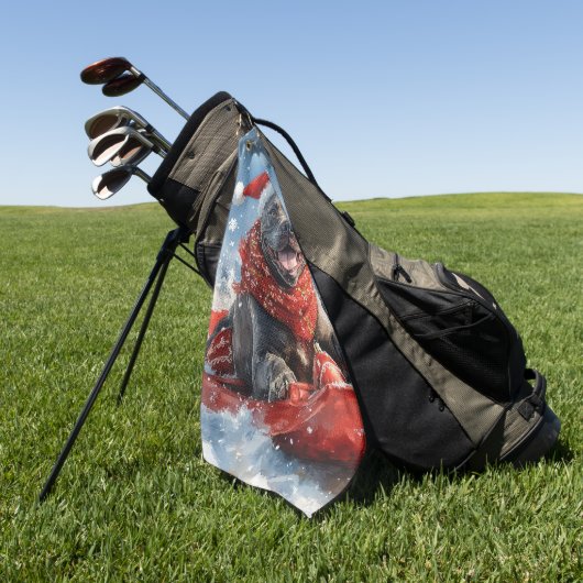 雪のクリスマスを許すそりの杖のコルソ犬 ゴルフタオル (グリーン)