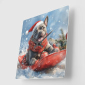 雪のクリスマスを許すそりの杖のコルソ犬 スクエア壁時計 (傾斜)
