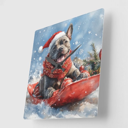 雪のクリスマスを許すそりの杖のコルソ犬 スクエア壁時計 (傾斜)