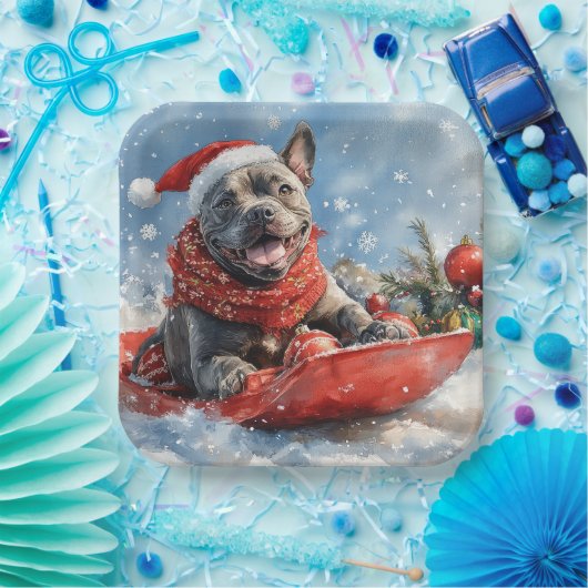 雪のクリスマスを許すそりの杖のコルソ犬 ペーパープレート (パーティー)