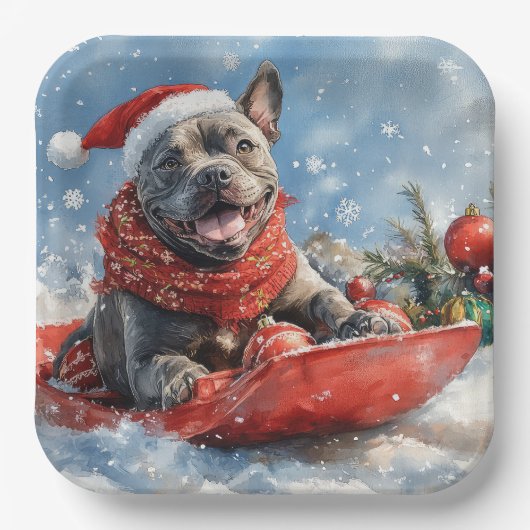 雪のクリスマスを許すそりの杖のコルソ犬 ペーパープレート (正面)