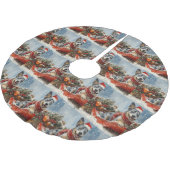 雪のクリスマスを許すそりの青いヒーラー犬 ブラッシュドポリエステルツリースカート (アングル)