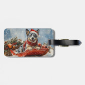 雪のクリスマスを許すそりの青いヒーラー犬 ラゲッジタグ (裏面横)