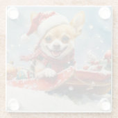 雪のクリスマスを許可するそりにチワホアドッグ ガラスコースター (裏面)