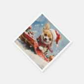 雪のクリスマスを許可するそりにチワホアドッグ スタンダードカクテルナプキン (角)