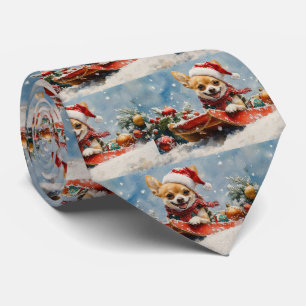 雪のクリスマスを許可するそりにチワホアドッグ ネクタイ