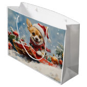 雪のクリスマスを許可するそりにチワホアドッグ ラージペーパーバッグ (裏面アングル)