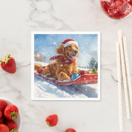 雪のクリスマスを許可するそりのアイリッシュレッドセッター スタンダードカクテルナプキン (インサイチュ)