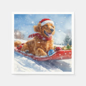 雪のクリスマスを許可するそりのアイリッシュレッドセッター スタンダードカクテルナプキン (正面)