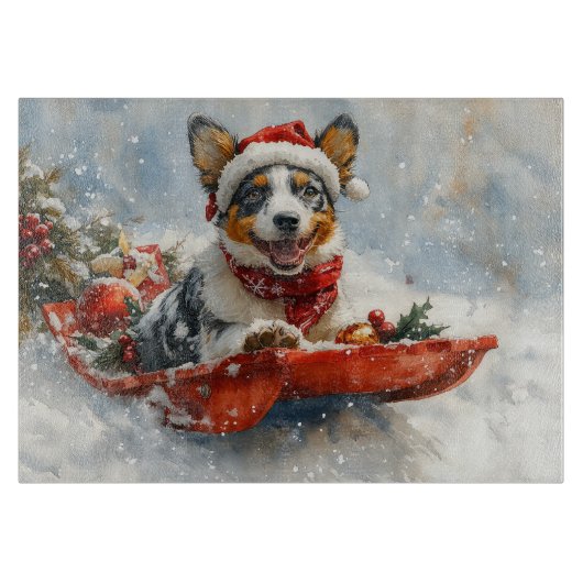 雪のクリスマスを許可するそりのオーストラリアの牛 カッティングボード (正面)