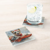 雪のクリスマスを許可するそりのオーストラリアの牛 ガラスコースター (アングル)