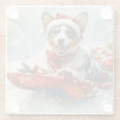 雪のクリスマスを許可するそりのオーストラリアの牛 ガラスコースター (裏面)