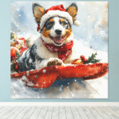 雪のクリスマスを許可するそりのオーストラリアの牛 キャンバスプリント (インサイチュ (ウッドフロア))