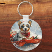 雪のクリスマスを許可するそりのオーストラリアの牛 キーホルダー (正面)