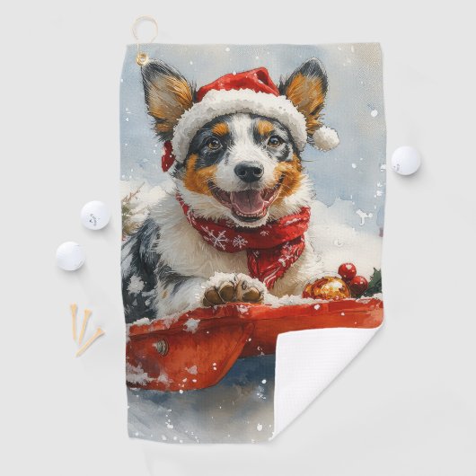 雪のクリスマスを許可するそりのオーストラリアの牛 ゴルフタオル (インサイチュ)