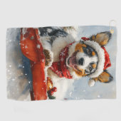 雪のクリスマスを許可するそりのオーストラリアの牛 ゴルフタオル (横)