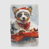 雪のクリスマスを許可するそりのオーストラリアの牛 ゴルフタオル (正面)