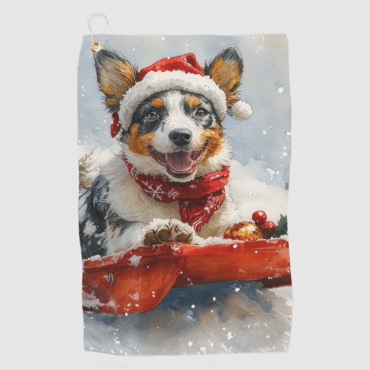 雪のクリスマスを許可するそりのオーストラリアの牛 ゴルフタオル (正面)