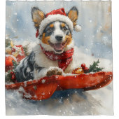 雪のクリスマスを許可するそりのオーストラリアの牛 シャワーカーテン (正面)