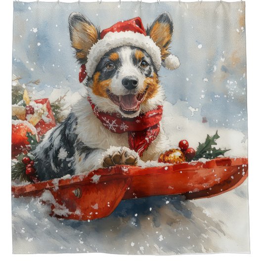 雪のクリスマスを許可するそりのオーストラリアの牛 シャワーカーテン (正面)