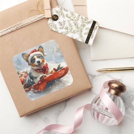 雪のクリスマスを許可するそりのオーストラリアの牛 スクエアシール (ギフト)