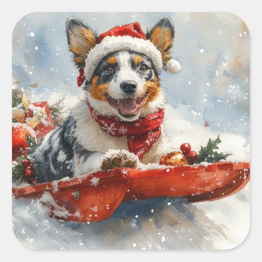 雪のクリスマスを許可するそりのオーストラリアの牛 スクエアシール (正面)