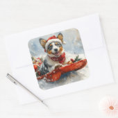 雪のクリスマスを許可するそりのオーストラリアの牛 スクエアシール (封筒)