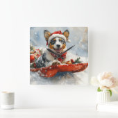 雪のクリスマスを許可するそりのオーストラリアの牛 スクエア壁時計 (ホーム)