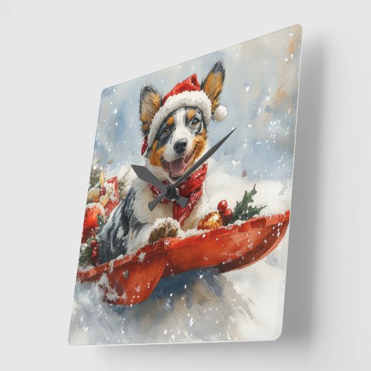 雪のクリスマスを許可するそりのオーストラリアの牛 スクエア壁時計 (傾斜)