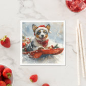 雪のクリスマスを許可するそりのオーストラリアの牛 スタンダードカクテルナプキン (インサイチュ)