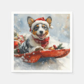 雪のクリスマスを許可するそりのオーストラリアの牛 スタンダードカクテルナプキン (正面)