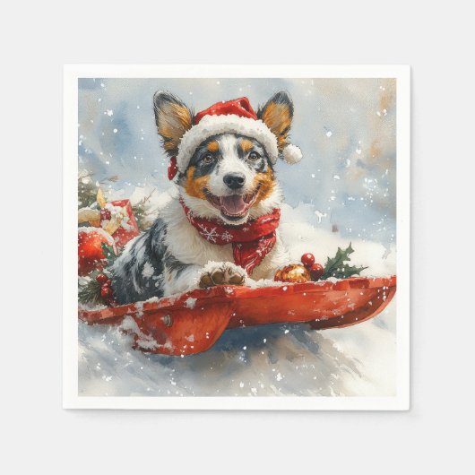 雪のクリスマスを許可するそりのオーストラリアの牛 スタンダードカクテルナプキン (正面)