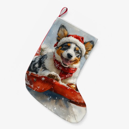 雪のクリスマスを許可するそりのオーストラリアの牛 スモールクリスマスストッキング (正面 (吊り時))