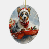 雪のクリスマスを許可するそりのオーストラリアの牛 セラミックオーナメント (右)