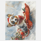 雪のクリスマスを許可するそりのオーストラリアの牛 フリースブランケット (正面)