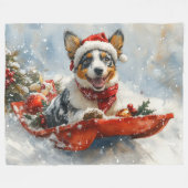 雪のクリスマスを許可するそりのオーストラリアの牛 フリースブランケット (正面(横))