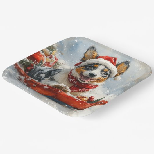 雪のクリスマスを許可するそりのオーストラリアの牛 ペーパープレート (傾斜あり)