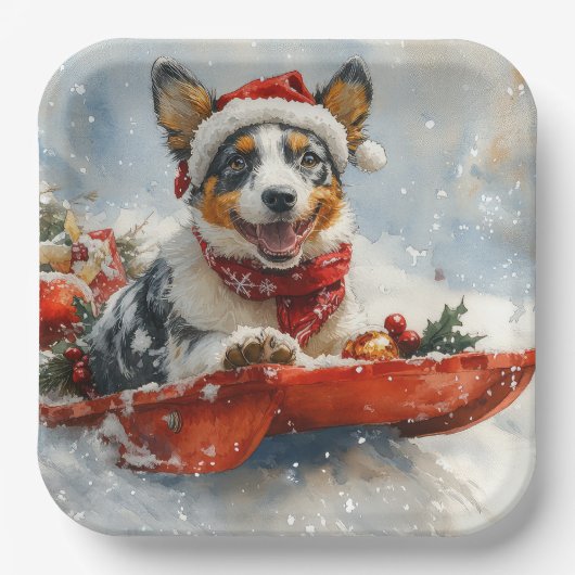 雪のクリスマスを許可するそりのオーストラリアの牛 ペーパープレート (正面)