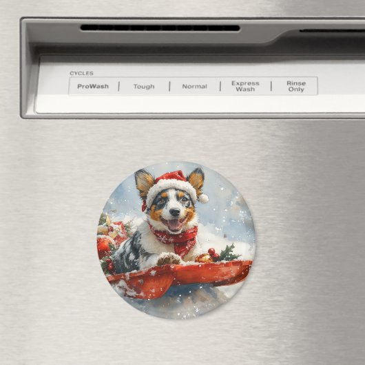 雪のクリスマスを許可するそりのオーストラリアの牛 マグネット (インサイチュ (食洗機))
