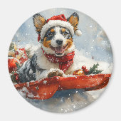 雪のクリスマスを許可するそりのオーストラリアの牛 マグネット (正面)