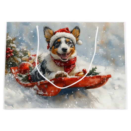 雪のクリスマスを許可するそりのオーストラリアの牛 ラージペーパーバッグ (正面)