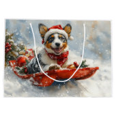 雪のクリスマスを許可するそりのオーストラリアの牛 ラージペーパーバッグ (裏面)