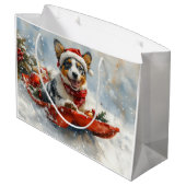 雪のクリスマスを許可するそりのオーストラリアの牛 ラージペーパーバッグ (裏面アングル)