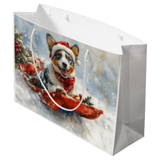 雪のクリスマスを許可するそりのオーストラリアの牛 ラージペーパーバッグ (裏面アングル)