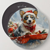 雪のクリスマスを許可するそりのオーストラリアの牛 缶バッジ (正面&裏面)