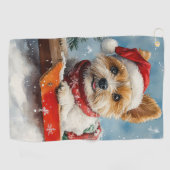 雪のクリスマスを許可するスレッジのバイワーテリア犬 ゴルフタオル (横)