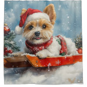 雪のクリスマスを許可するスレッジのバイワーテリア犬 シャワーカーテン (正面)