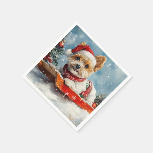 雪のクリスマスを許可するスレッジのバイワーテリア犬 スタンダードカクテルナプキン (角)
